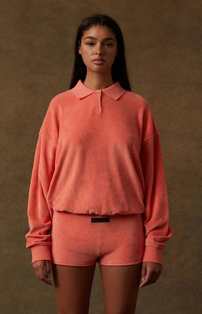 商品Essentials|Women's Coral Velour Long Sleeve Polo Sweatshirt,价格¥627,第2张图片详细描述