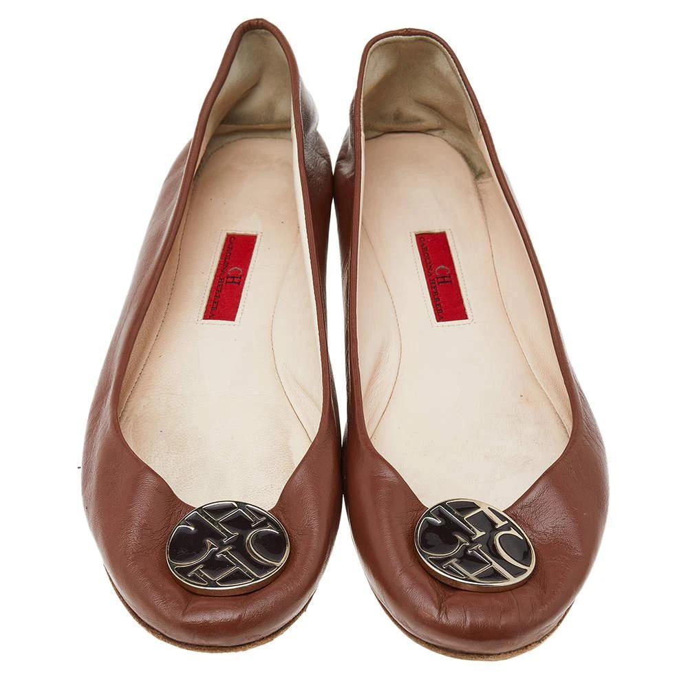 商品[二手商品] Carolina Herrera|CH Carolina Herrera Brown Leather Logo Ballet Flats Size 39,价格¥853,第3张图片详细描述