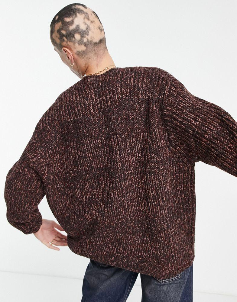 ASOS DESIGN heavyweight fisherman rib crew neck jumper in burgundy twist商品第4张图片规格展示