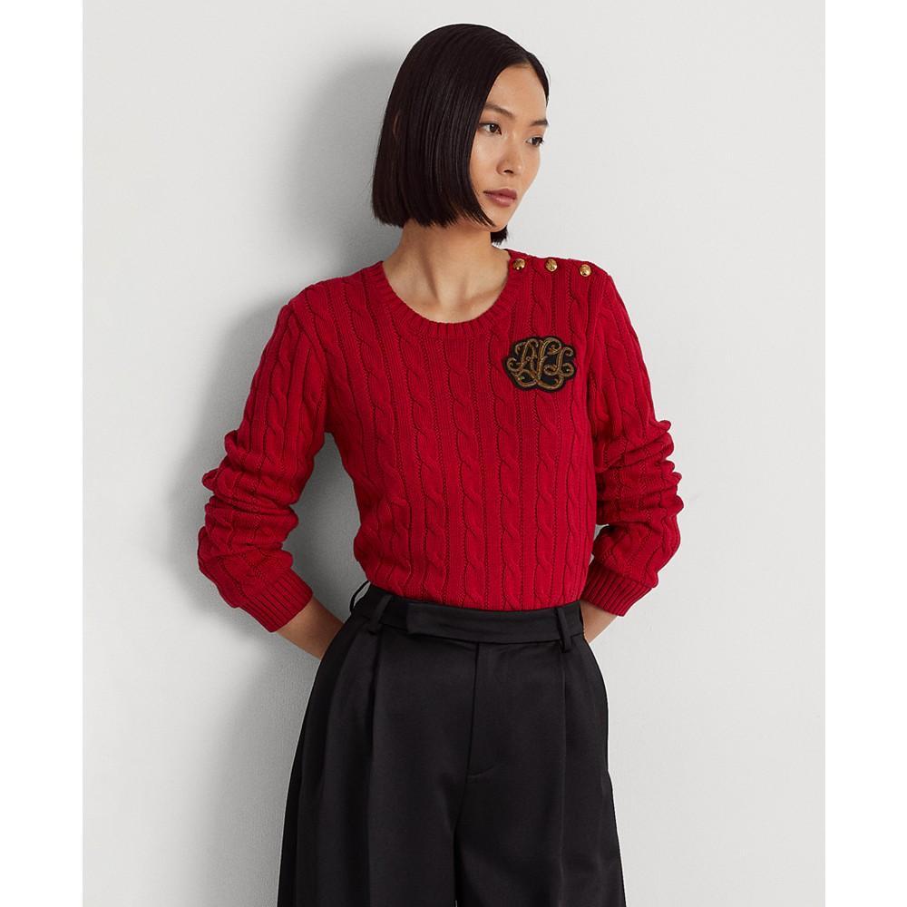商品Ralph Lauren|女式 纽扣饰边绞花针织毛衣,价格¥605,第1张图片
