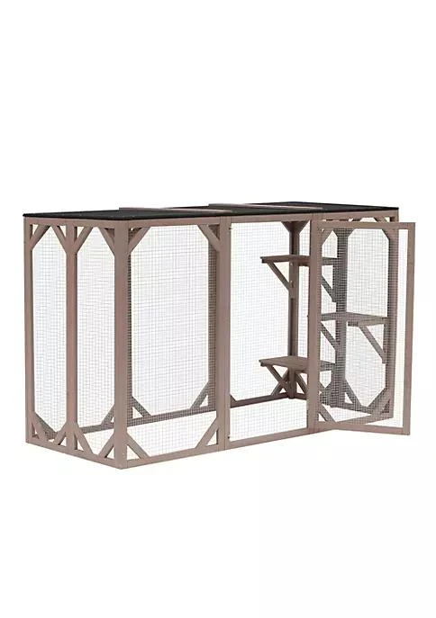 商品PawHut|Cat Cage Indoor Outdoor Wooden Enclosure Pet House Small Animal Cage Hutch Suitable For Rabbit Dogs Kitten Crate Kennel With Waterproof Roof Multi Level Platforms Lock Brown,价格¥2366,第2张图片详细描述