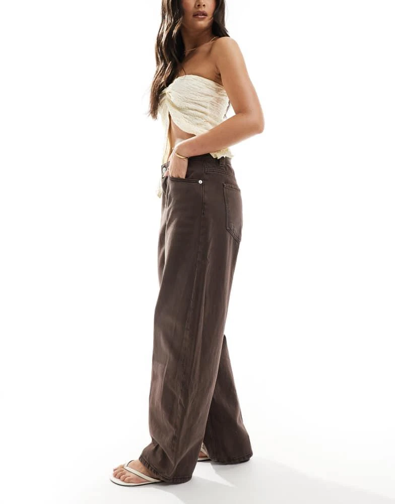 商品Bershka|Bershka ballon wide leg jeans in washed brown,价格¥314,第2张图片详细描述