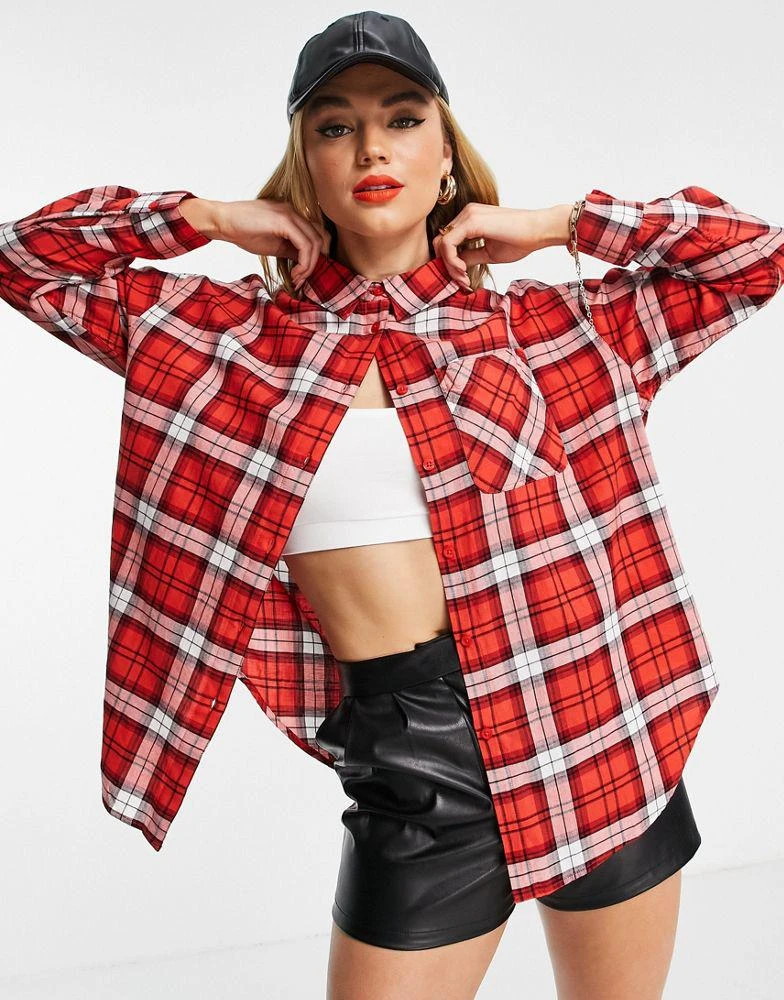 商品ASOS|ASOS DESIGN long sleeve boyfriend shirt in red and white check,价格¥91,第1张图片