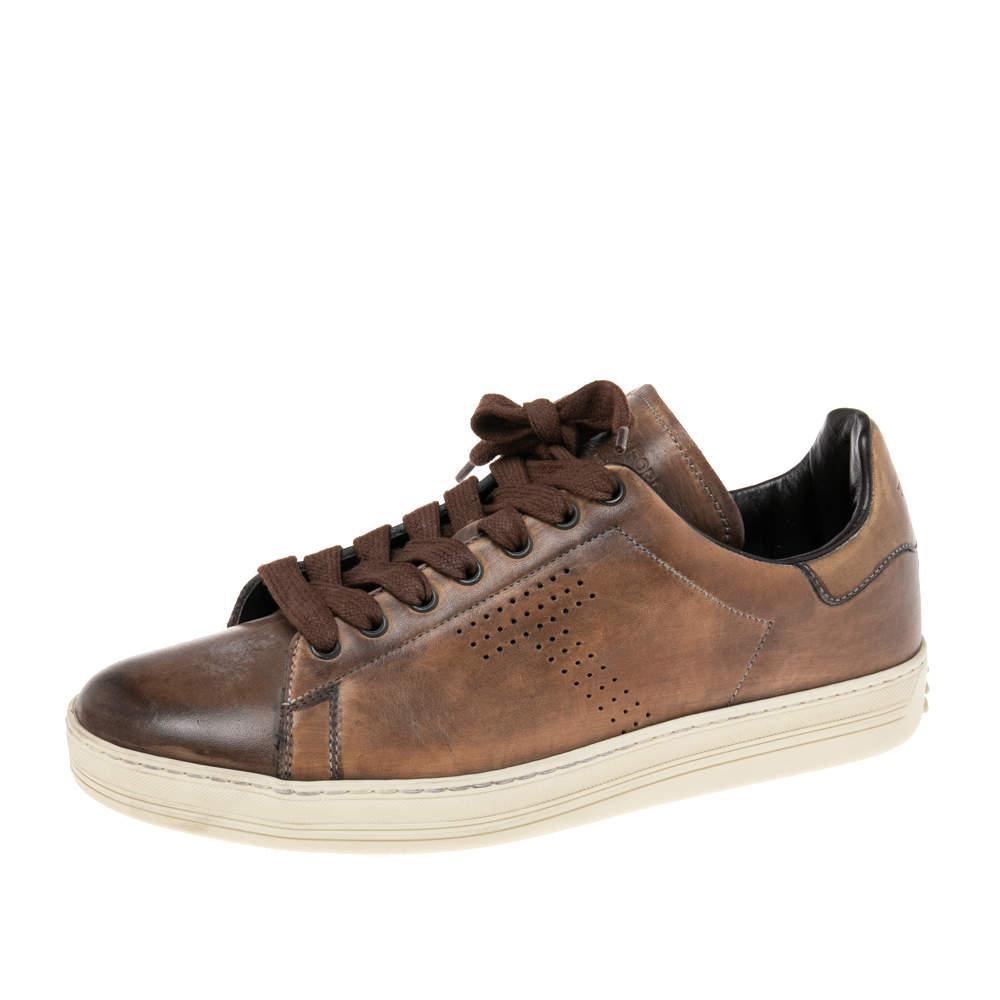 商品[二手商品] Tom Ford|Tom Ford Brown Leather Warwick Low Top Sneakers Size 40,价格¥1614,第1张图片