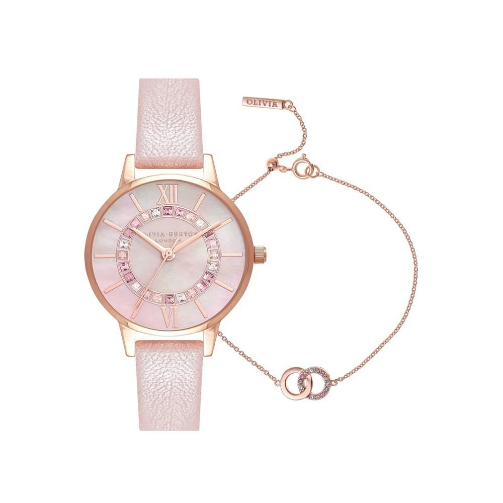 商品Olivia Burton|Women's Wonderland Pink Leather Strap Watch 30mm Gift Set,价格¥1022,第1张图片