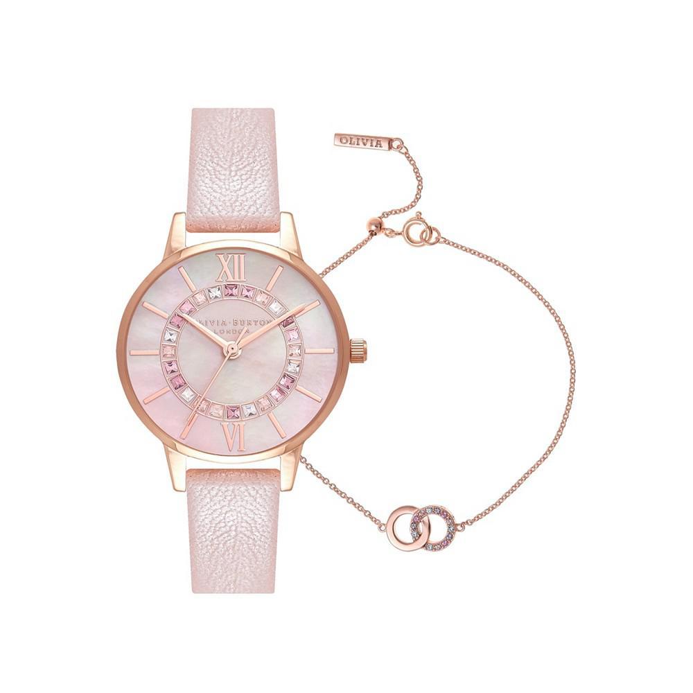 商品Olivia Burton|Women's Wonderland Pink Leather Strap Watch 30mm Gift Set,价格¥1002,第1张图片