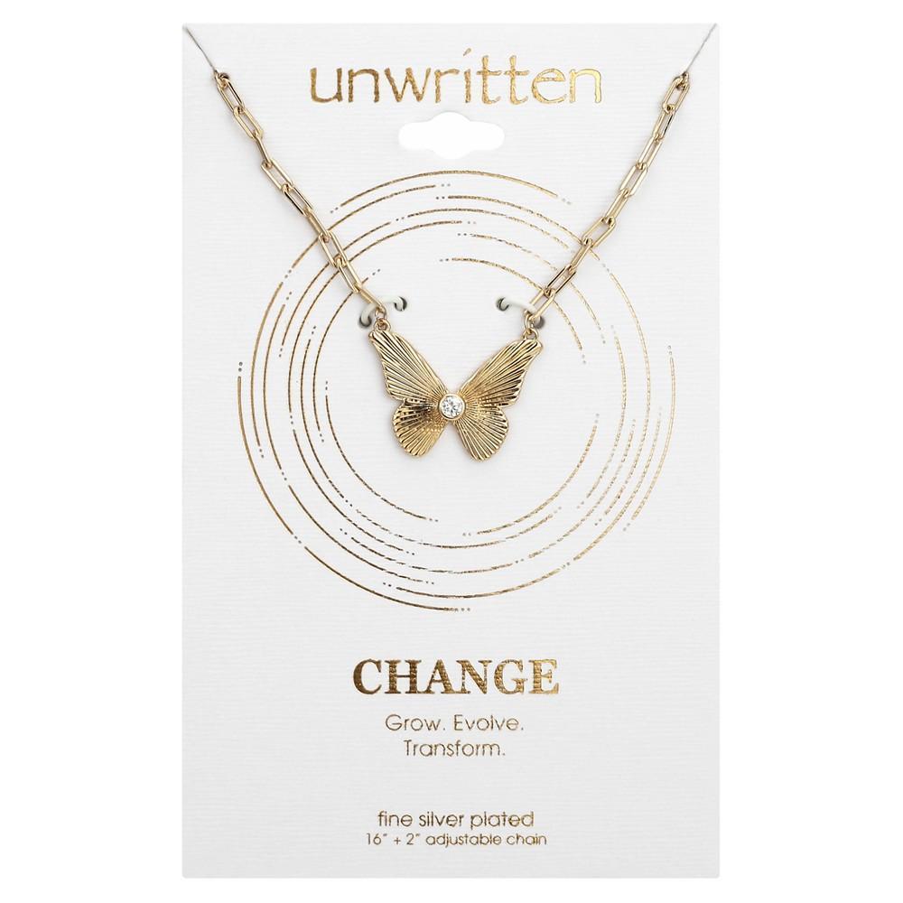 商品Unwritten|Crystal Butterfly Pendant Necklace in Gold-Flash, 16" + 2" extender,价格¥162,第4张图片详细描述