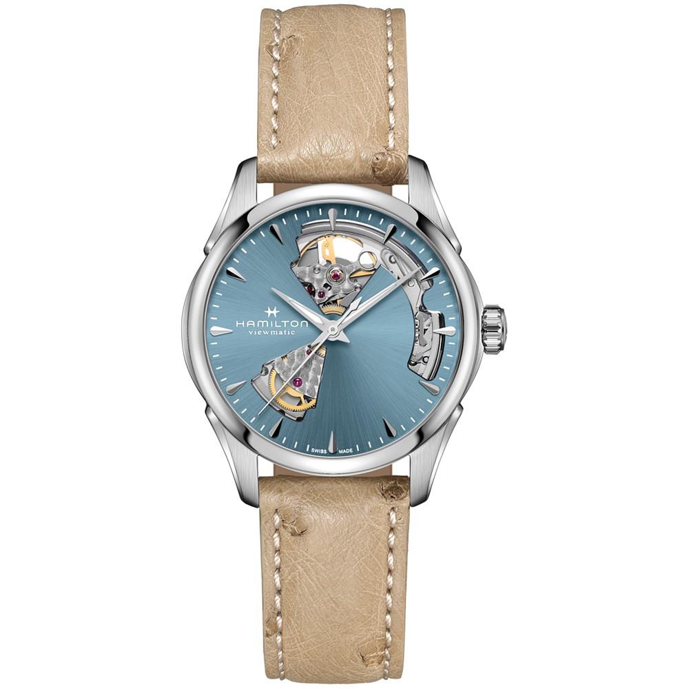 Women's Swiss Automatic Jazzmaster Open Heart Beige Leather Strap Watch 36mm商品第1张图片规格展示