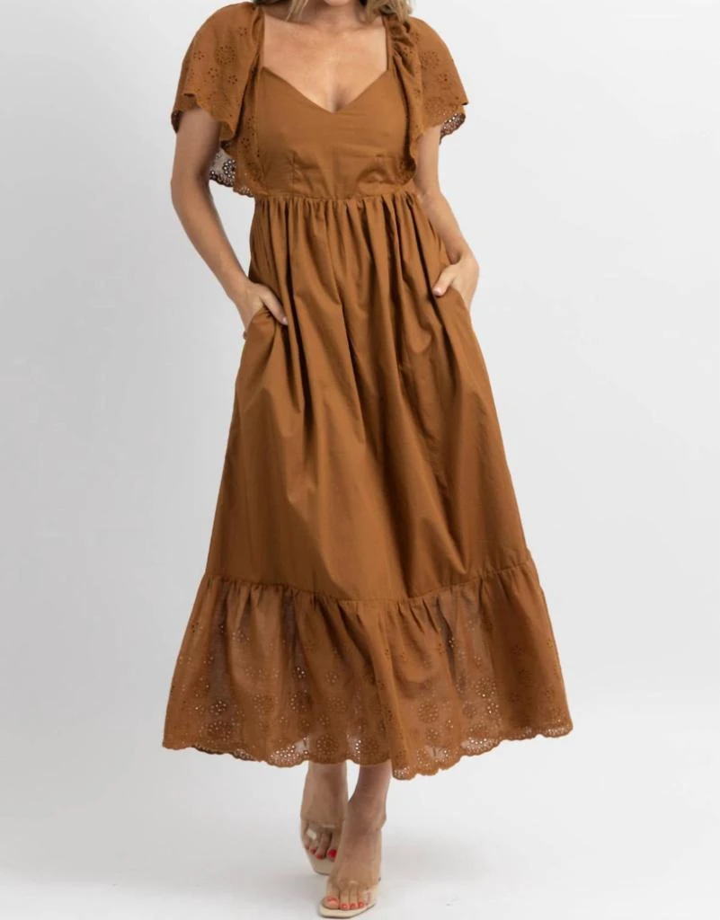 商品Fore|Eyelet And Ruffle Pocket Maxi Dress In Cocoa,价格¥310,第3张图片详细描述