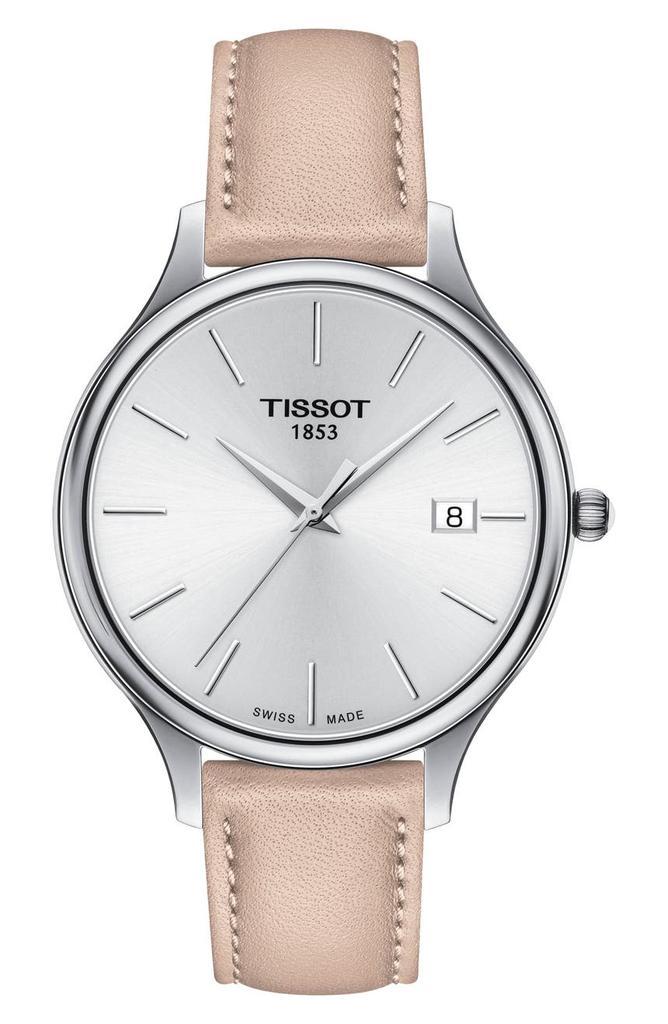 商品Tissot|Bella Ora Round Leather Strap Watch, 38mm,价格¥1217,第1张图片