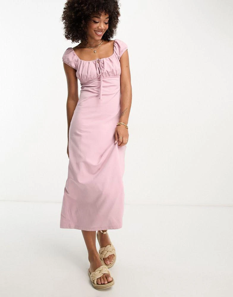 商品ASOS|ASOS DESIGN cap sleeve ruched midi tea dress in dusty pink,价格¥180,第4张图片详细描述