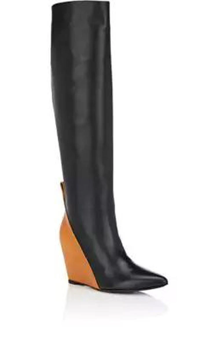 商品Paco Rabanne|Colorblocked Leather Wedge Knee Boots,价格¥5051,第2张图片详细描述