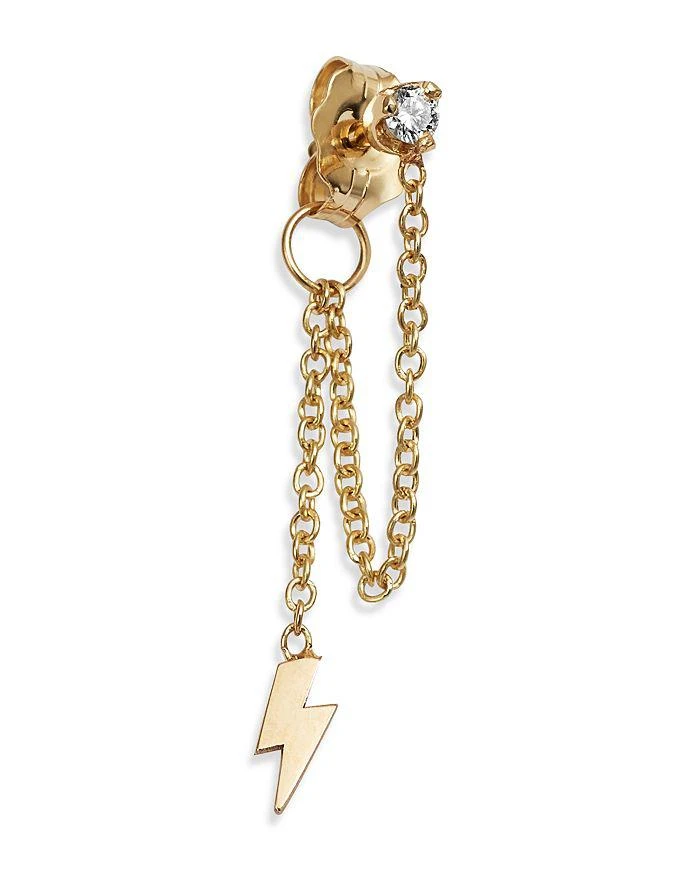 商品Zoe Chicco|14K Yellow Gold Diamond & Draped Itty Bitty Lightning Bolt Charm Stud Earring ,价格¥1973,第1张图片