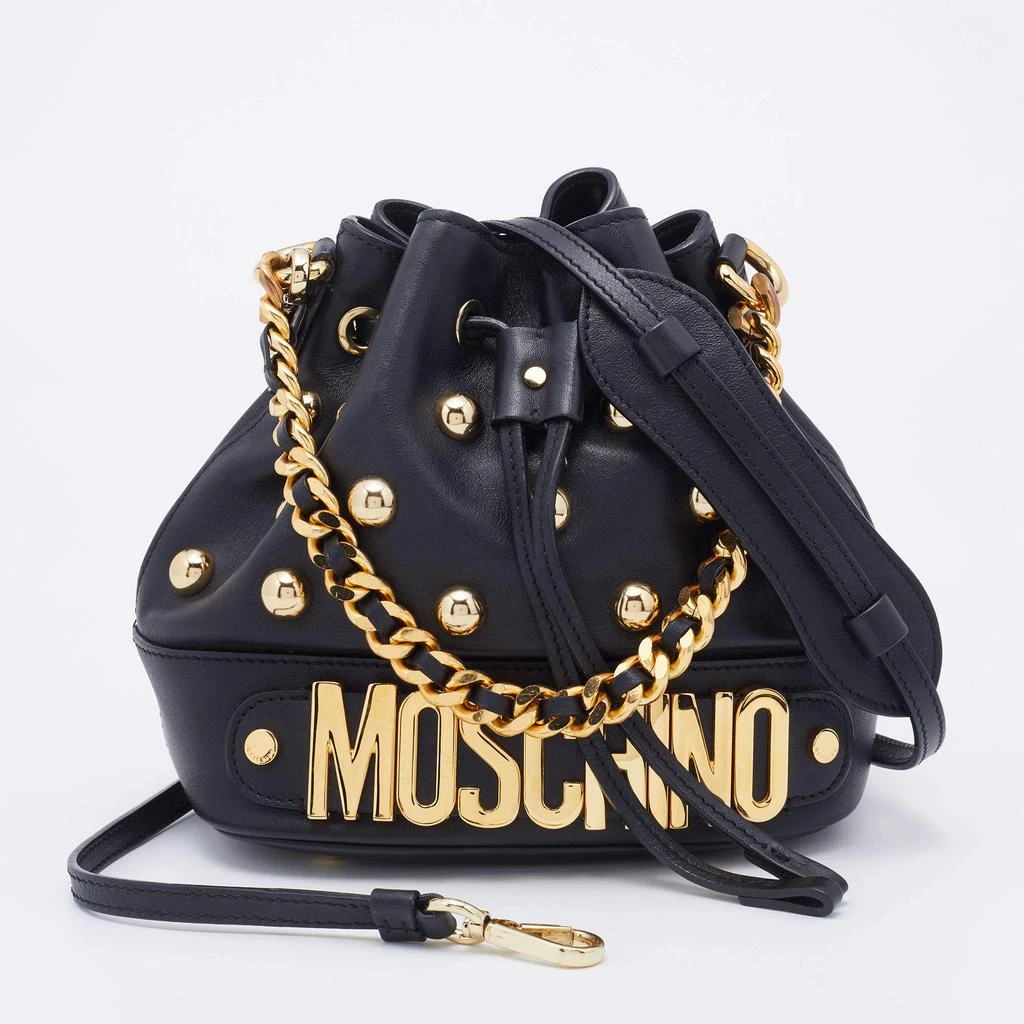 商品[二手商品] Moschino|Moschino Black Leather Studded Drawstring Bucket Bag,价格¥3086,第1张图片