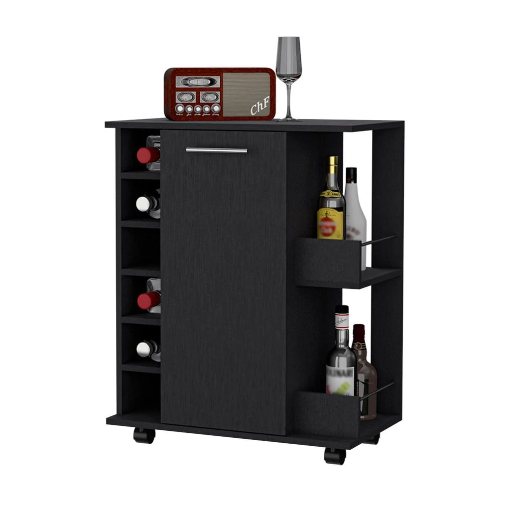 商品Homezia|Black Rolling Bar Cart With Wine Storage,价格¥2118,第4张图片详细描述