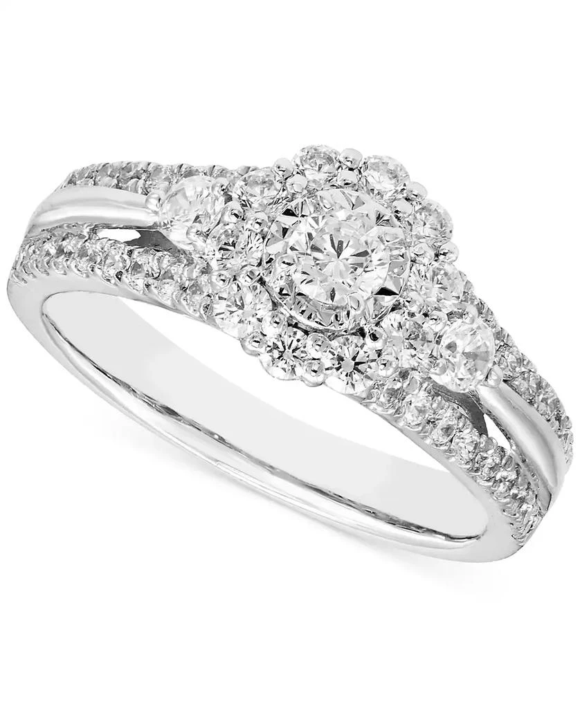 商品Macy's|Diamond Halo Engagement Ring (1 ct. t.w.) in 14k White Gold,价格¥11352,第1张图片