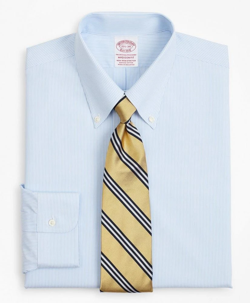 商品Brooks Brothers|Stretch Madison Relaxed-Fit Dress Shirt, Non-Iron Poplin Button-Down Collar Fine Stripe,价格¥369-¥443,第1张图片