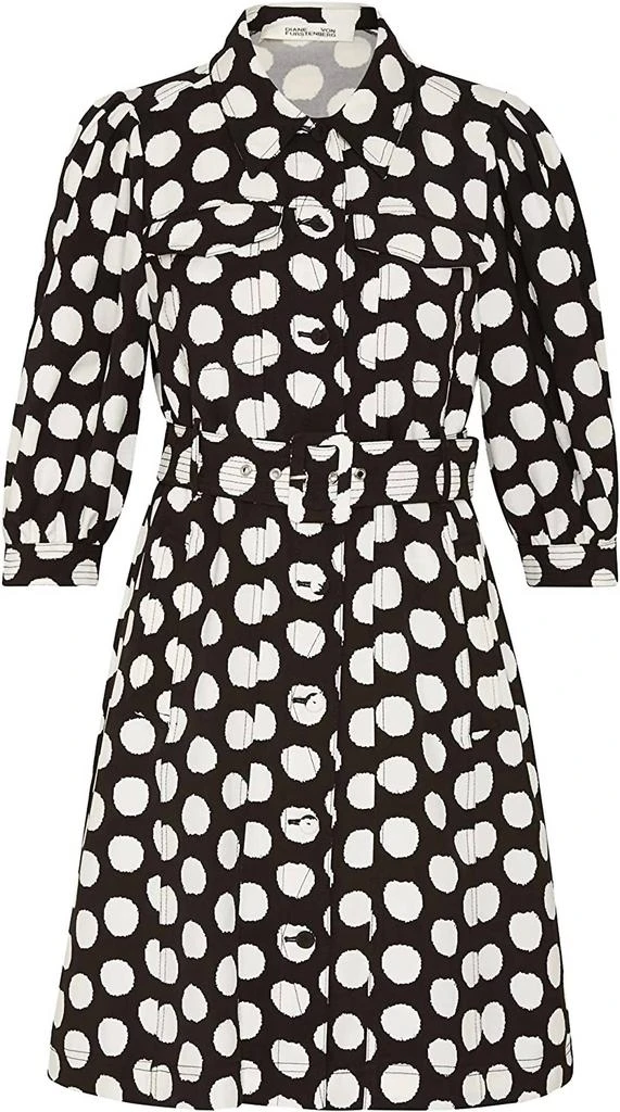 商品Diane von Furstenberg|Britney Abstract Dot Belted Shirt Dress in White/Medium Black,价格¥3020,第1张图片