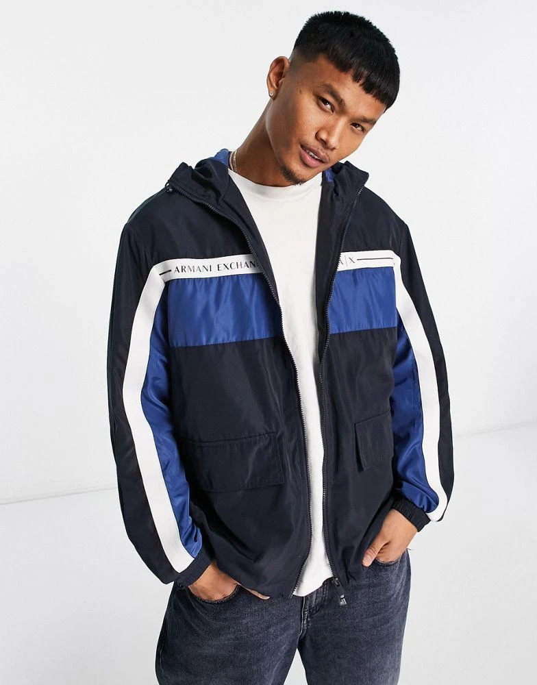 商品Armani Exchange|Armani Exchange taping windbreaker in navy,价格¥1035,第1张图片