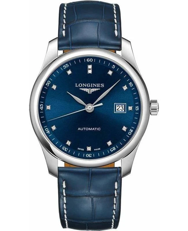 商品Longines|Longines Master Collection Automatic 40mm Blue Dial Diamond Blue Leather Strap Men's Watch L2.793.4.97.0,价格¥14028,第1张图片