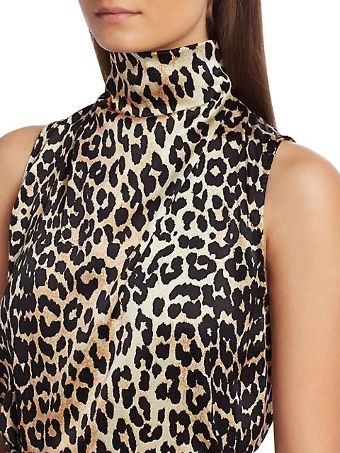 Stretch Silk Cowl-Neck Leopard Top 商品