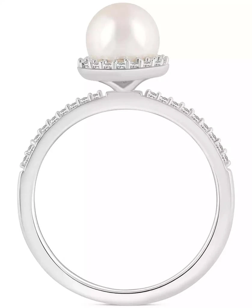 商品Macy's|Cultured Freshwater Pearl (7mm) & Lab-Grown White Sapphire (1/5 ct. t.w.) Halo Ring in 10k White Gold,价格¥2356,第4张图片详细描述