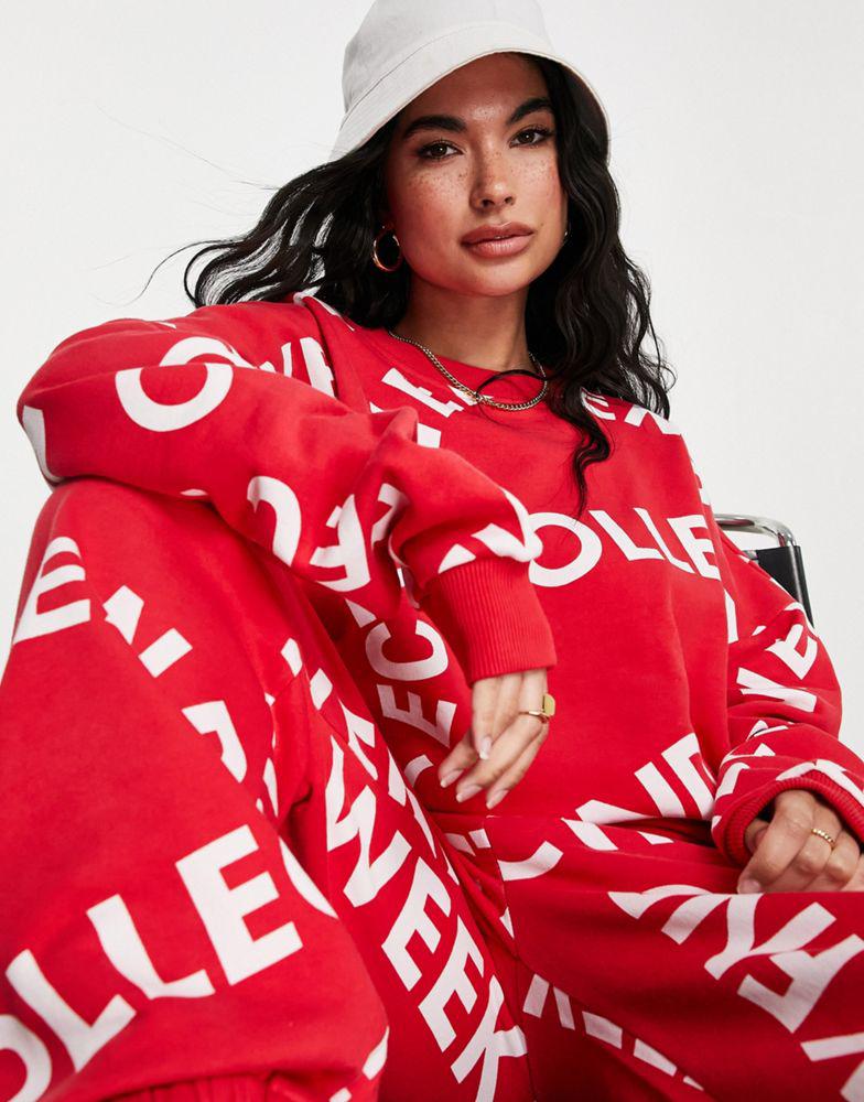 ASOS Weekend Collective co-ord monogram oversized sweat in red商品第4张图片规格展示