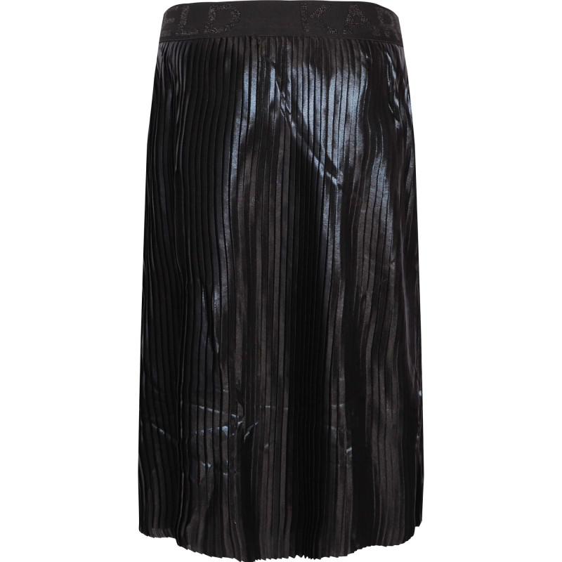 Branded elastic waist pleated midi skirt in black商品第2张图片规格展示