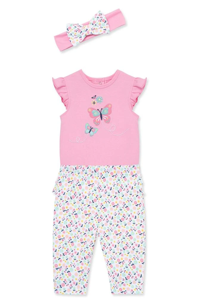 商品Little Me|Butterfly Cotton Bodysuit, Leggings & Headband Set,价格¥53,第3张图片详细描述