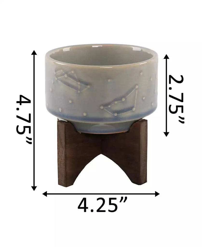 商品Flora Bunda|Constellation Ceramic Planter Pot on Wood Stand, 4.25",价格¥243,第2张图片详细描述