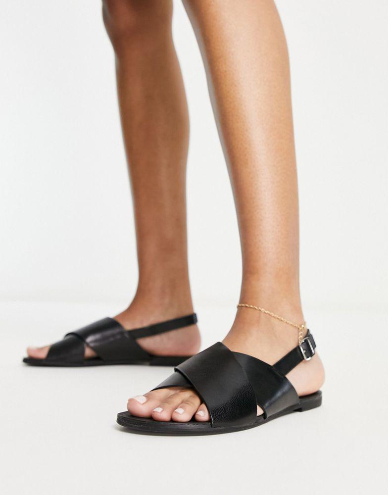 Vagabond Tia crossover flat sandals in black leather商品第2张图片规格展示