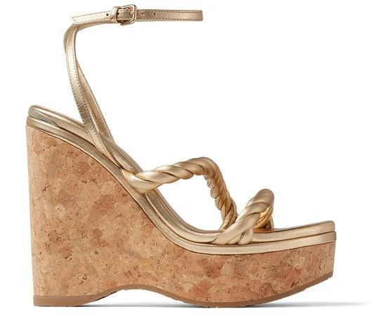 商品Jimmy Choo|Diosa Wedge 130 金色金属纳帕皮坡跟鞋,价格¥2715,第1张图片
