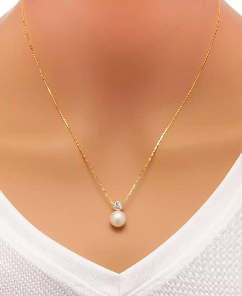 商品Macy's|2-Pc. Set Cultured Freshwater Pearl (8mm) & Cubic Zirconia 18" Pendant Necklace and Stud Earrings Set in 18k Gold-Plated Sterling Silver,价格¥583,第3张图片详细描述