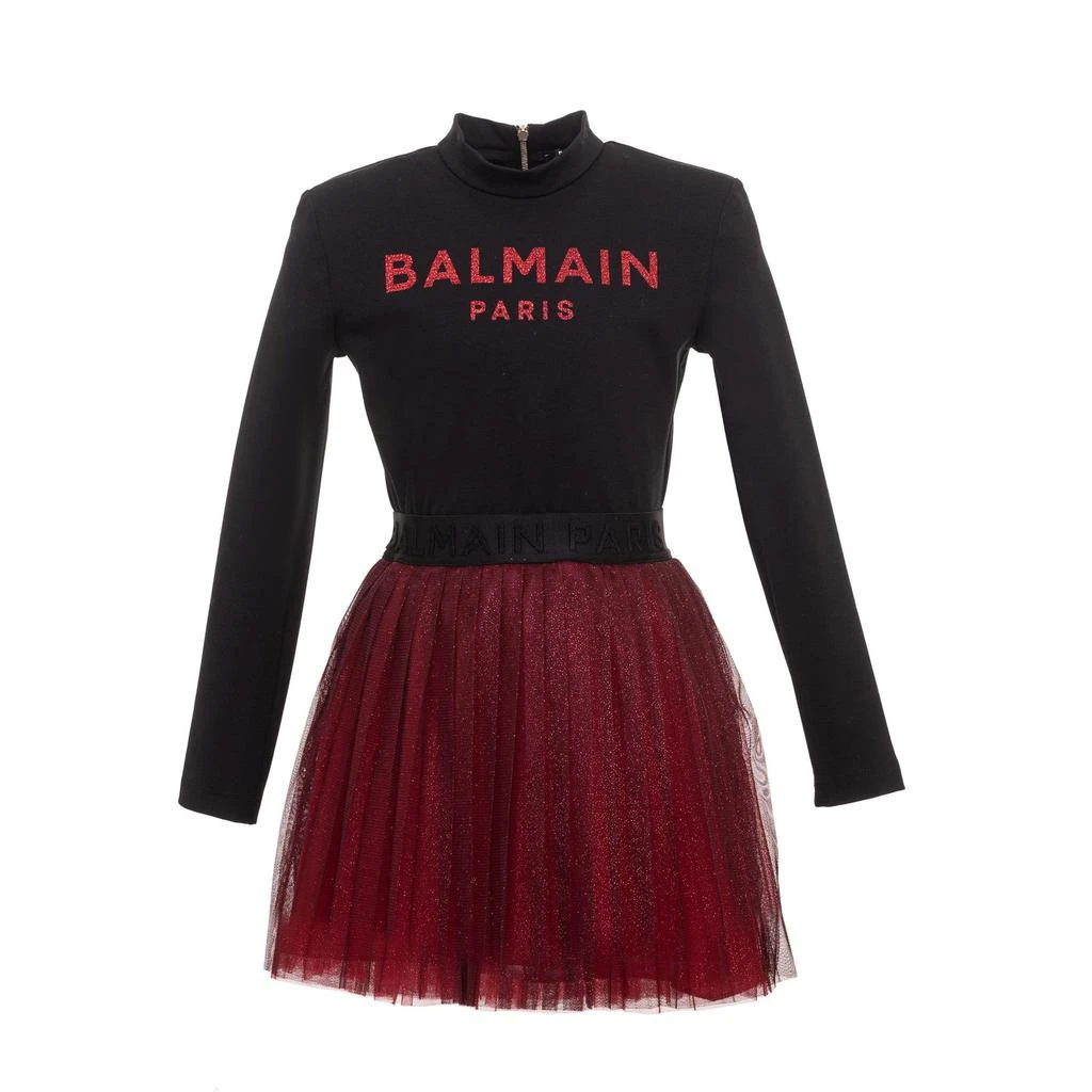 商品Balmain|Balmain Kids Logo Detailed Long Sleeved Dress,价格¥2154,第1张图片