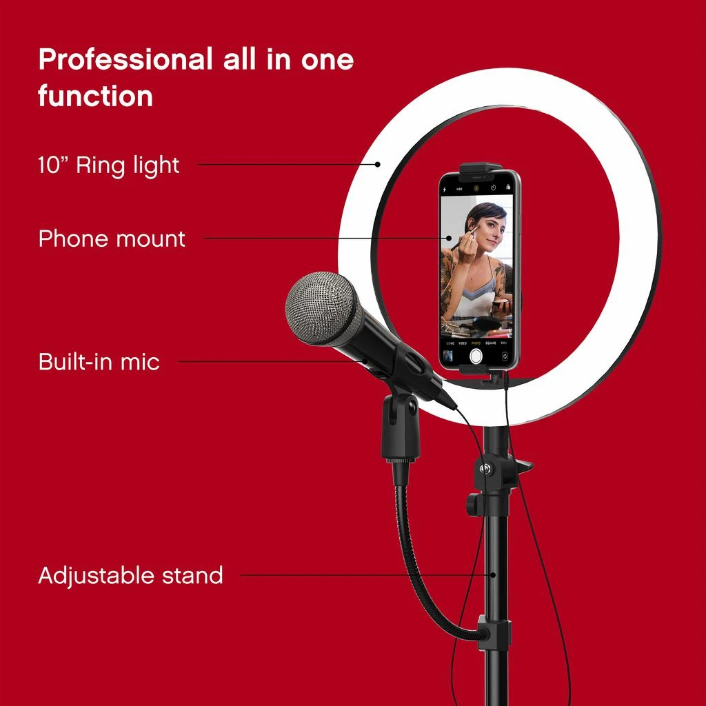 商品ON AIR|ON AIR HaloLightPro -10” LED Ring Light w/ Adjustable Tripod Stand, Phone Mount & Microphone,价格¥397,第2张图片详细描述