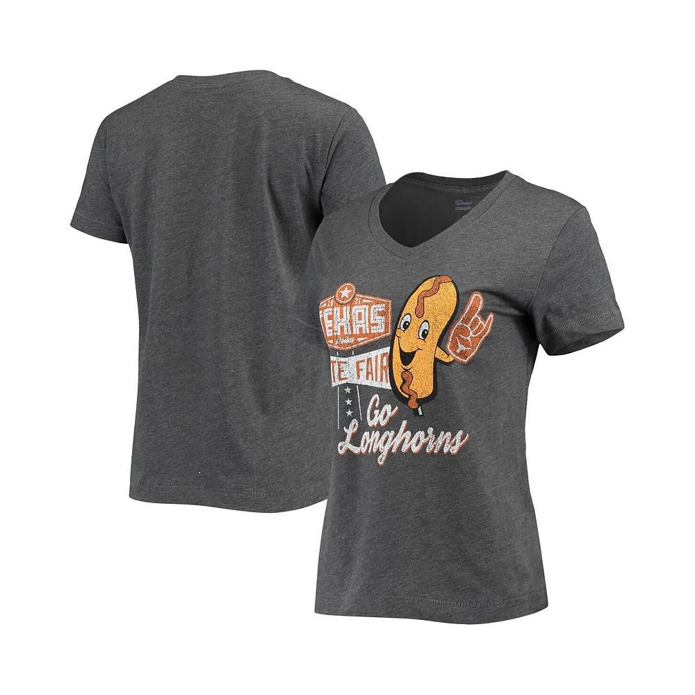 Women's Heathered Gray Texas Longhorns Red River Showdown Vintage-Like Fair V-Neck T-shirt商品第1张图片规格展示