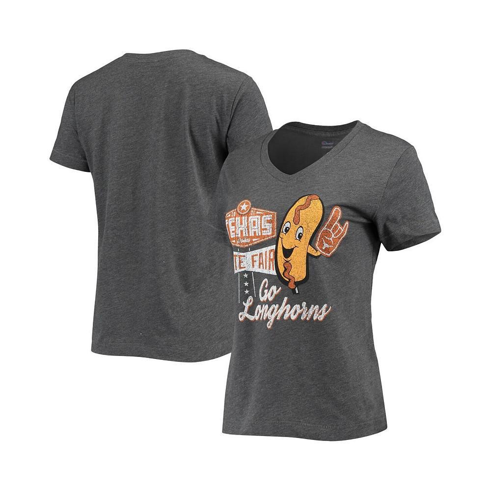 商品CHAMPION|Women's Heathered Gray Texas Longhorns Red River Showdown Vintage-Like Fair V-Neck T-shirt,价格¥206,第1张图片