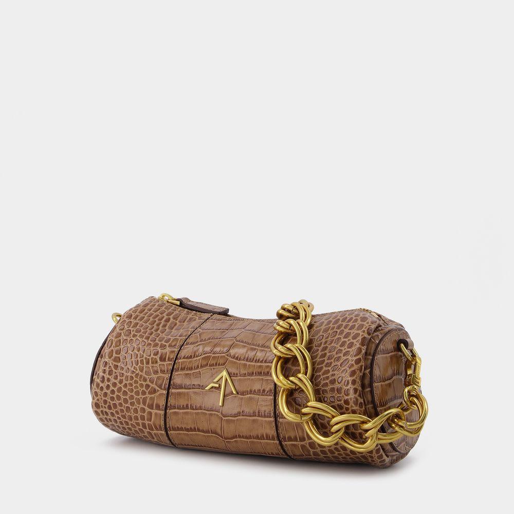 商品Manu Atelier|Mini Cylinder Bag in Croc Embossed Brown Leather,价格¥3387,第4张图片详细描述