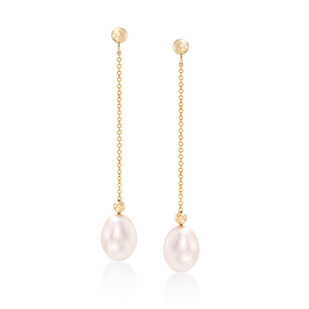 Ross-Simons 8-8.5mm Cultured Pearl Bead and Chain Drop Earrings in 14kt Yellow Gold商品第1张图片规格展示