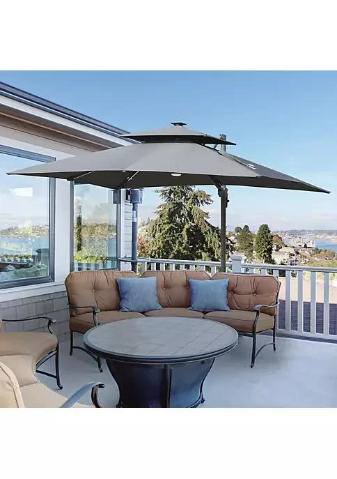 商品Outsunny|10Ft Solar Led Cantilever Umbrella Offset Hanging Umbrella With 360 Degreerotation Cross Base 8 Ribs Tilt And Crank For Yard Garden And Poolside Grey,价格¥3490,第4张图片详细描述