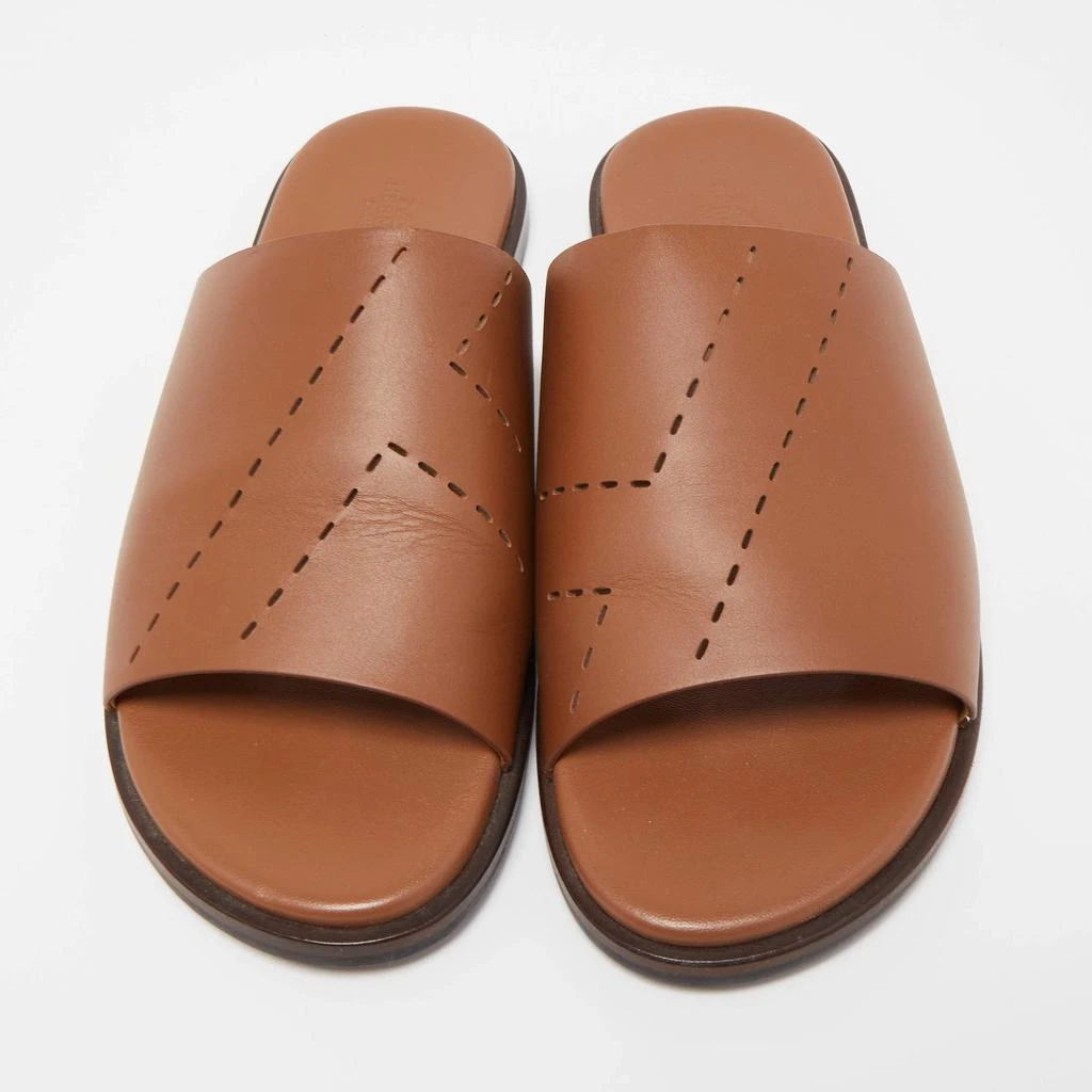 商品[二手商品] Hermes|Hermes Brown Leather Flat Slides Size 43,价格¥4441,第3张图片详细描述