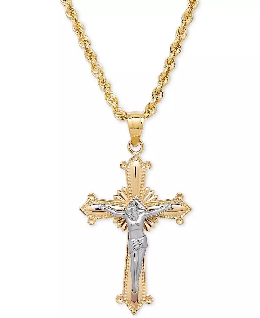 商品Macy's|Two-Tone Crucifix Cross Pendant Necklace in 14k Gold and White Gold,价格¥5687,第1张图片