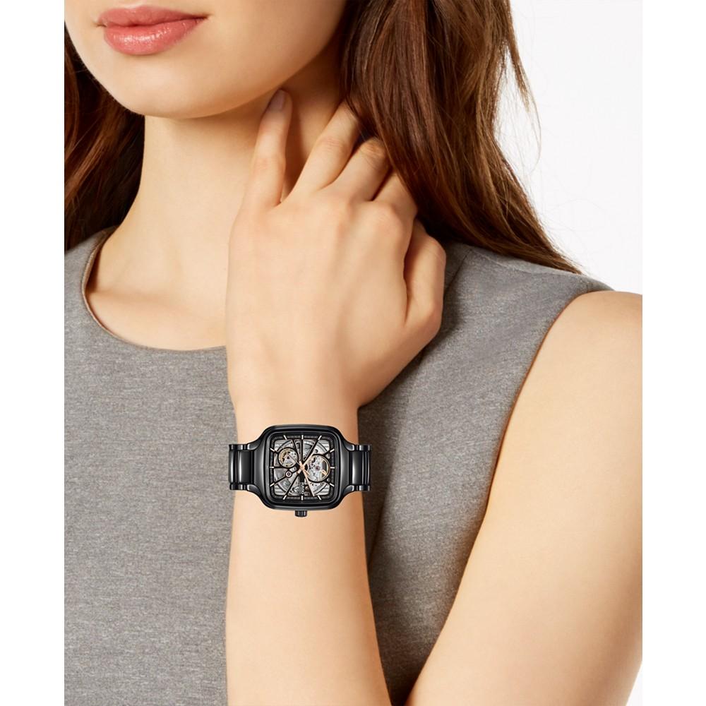 Men's Swiss Automatic True Square Open Heart Black Ceramic Bracelet Watch 38x38mm商品第2张图片规格展示
