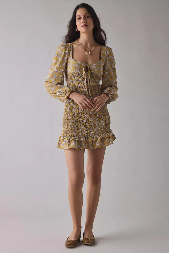 商品Glamorous|Glamorous Ochre Floral Long Sleeve Ruched Ruffle Hem Mini Dress,价格¥295,第4张图片��详细描述