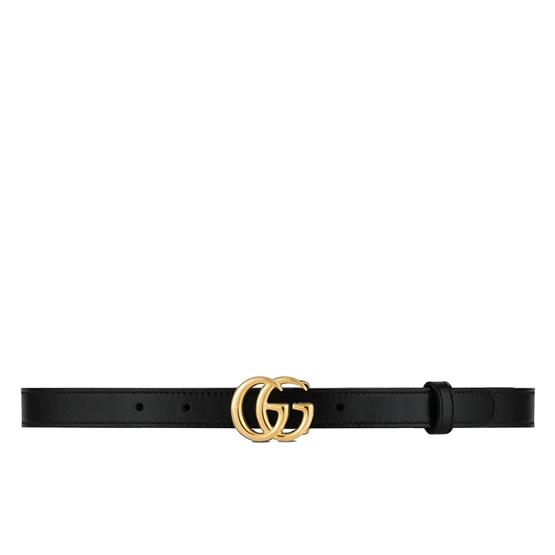 商品Gucci|GUCCI/古驰 女士黑色细款亮金GG扣2cm腰带皮带,价格¥2893,第1张图片