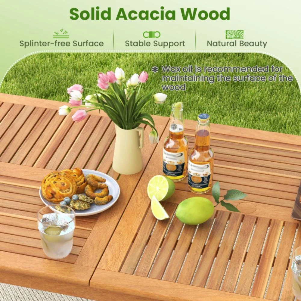 商品Hivvago|8-Person Outdoor Acacia Wood Dining Rectangular Bistro Table with Umbrella Hole,价格¥2508,第4张图片详细描述