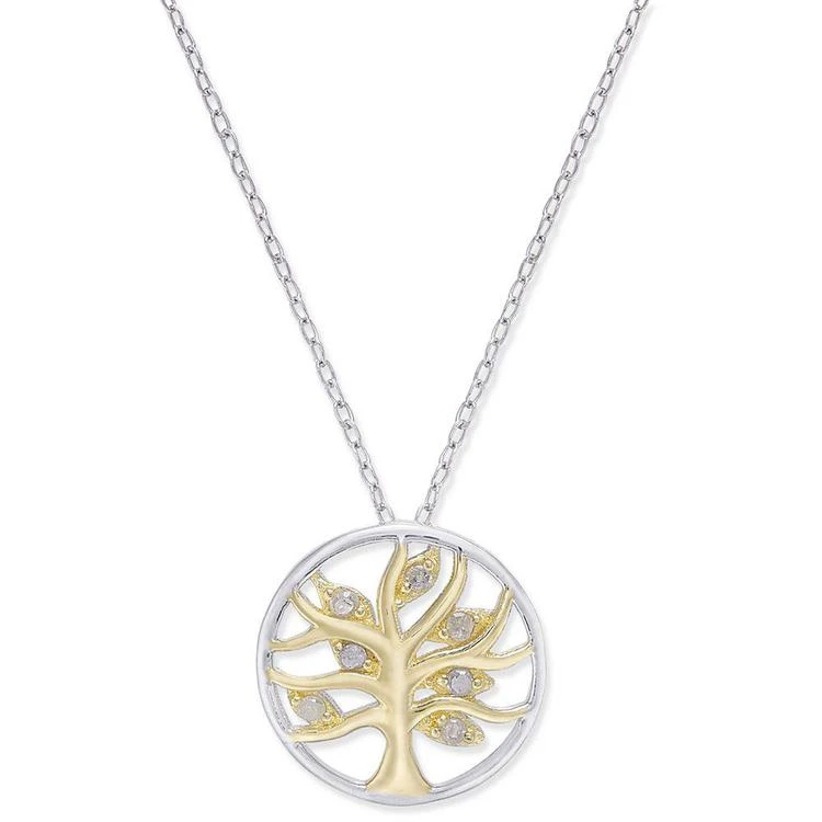 商品Macy's|Diamond Two-Tone Tree of Life Pendant Necklace (1/10 ct. t.w.) in Sterling Silver,价格¥371,第1张图片