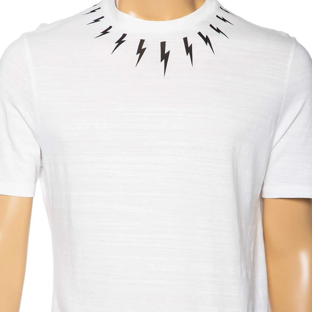 商品[二手商品] Neil Barrett|Neil Barrett White Lightening Bolt Printed Cotton Short Sleeve T-Shirt S,价格¥813,第4张图片详细描述