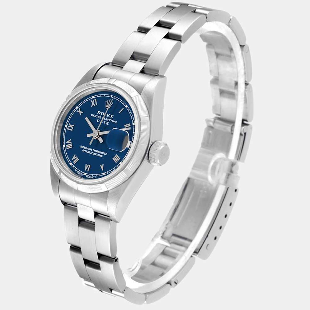 Rolex Blue Stainless Steel Oyster Perpetual Date 69190 Women's Wristwatch 26 mm商品第5张图片规格展示