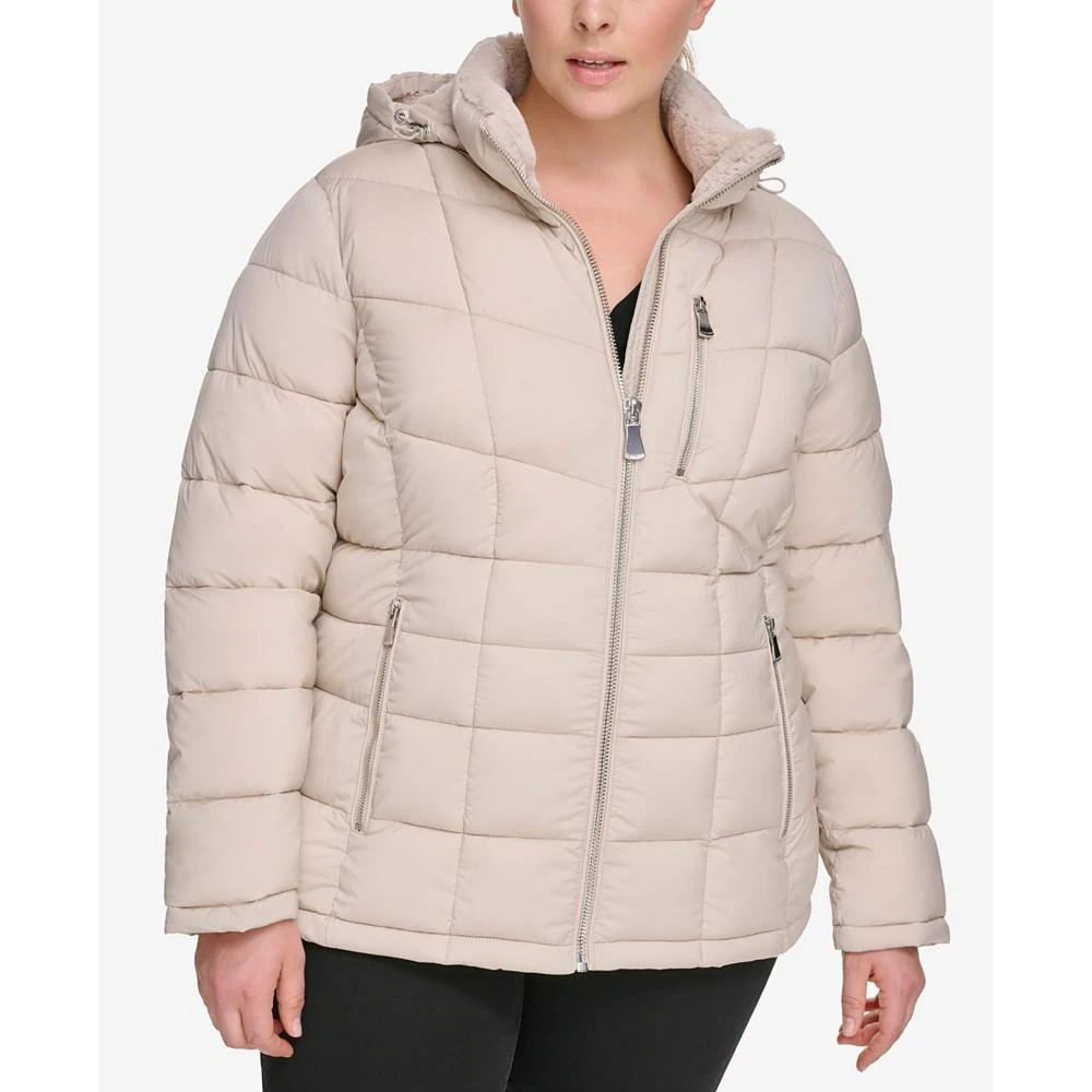 商品Calvin Klein|Women's Plus Size Faux-Fur-Trim Hooded Puffer Coat, Created for Macy's,价格¥1390,第1张图片